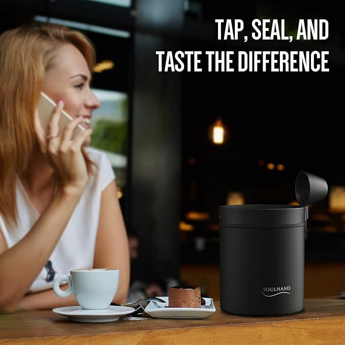 SOUL HAND Automatic Vacuum Coffee Canister for Coffee & Food Storage Airtight Sealed Coffee Storage Container, Stainless Steel Food Storage Containers for Coffee Beans - 1.2 L