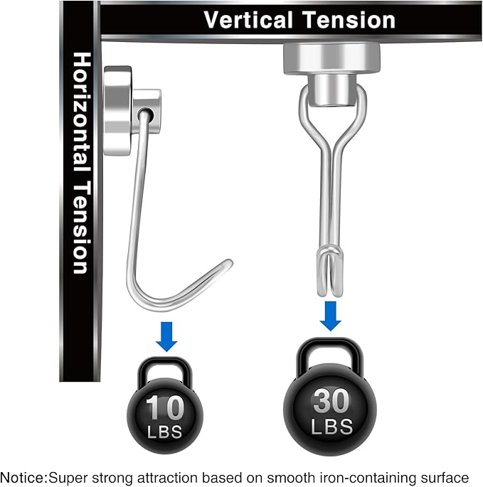 LOVIMAG Hooks, 30lbs+ Magnetic Magnet Hook 2025 Cruise Cabin Ship Essentials Heavy Duty Strong Refrigerator Fridge Hanging for Classroom Beach Vacation Kitchen Grills Home Mug Hanger (12 Pack), Silver