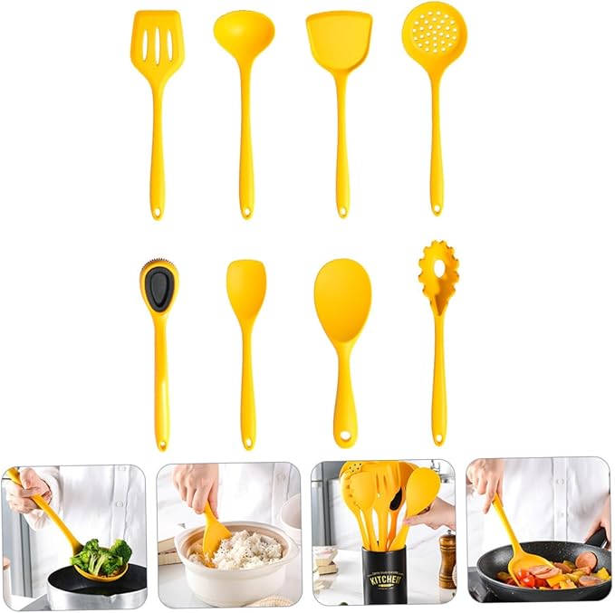 Silicone Kitchenware Non-stick Cooking Utensils with Storage Bucket Heat Resistant Kitchen Tools for Frying Braising Stirring Dishwasher Safe Cooking Supply