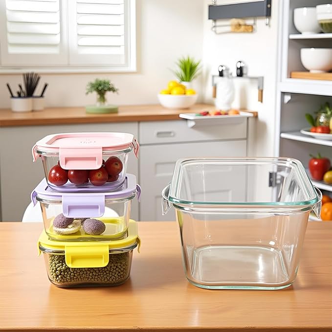 16 Pcs 2Cup Square Glass Food Storage Containers With Lids, 16OZ Food Meal Prep Bowls BPA free, Small Square Glass Food Containers Leak-proof, Dishwasher Microwave Freezer Safe (8 Packs)