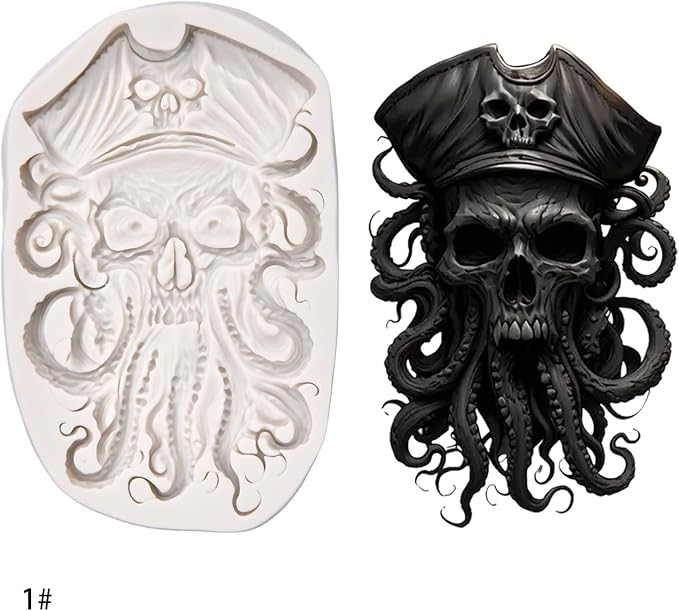 (Four-piece set) Skull of octopus with ghost face, butterfly, bug, Halloween skeleton grim reaper, skeleton bride, DIY silicone mold, chocolate mold wedding cake decoration tool soft candy cake mold