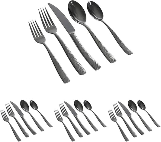 Gibson Elite Stonehenge 20-Piece Flatware Set, Service for 4 - Black w/Hammered Handle | (Pack of 4)