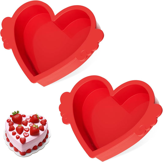 6 Inch Heart Shaped Cake Pans with Metal Reinforced Frame Nonstick Small Heart Cake Pans Silicone heart Molds for Baking Set of 2 (Red)