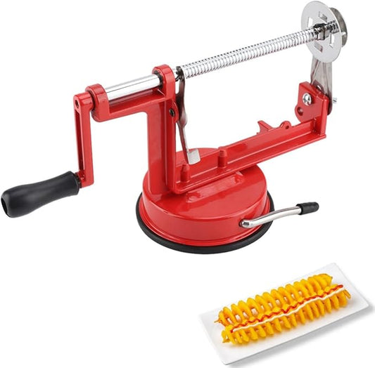 Potato Spiral Cutter, Twisted Potato Slicer Stainless Steel French Fry Cutter Hand Crank Curly Fries Potato Cutter with Suction Base for Potato