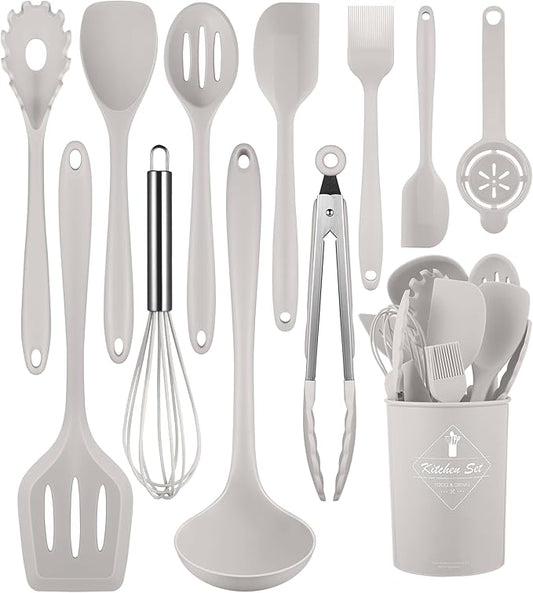 Kitchen Utensils Set-12 Pieces Silicone Cooking Utensils Set (Dishwasher Safe) 392°F Heat Resistant Spatula Set, Nonstick Cookware