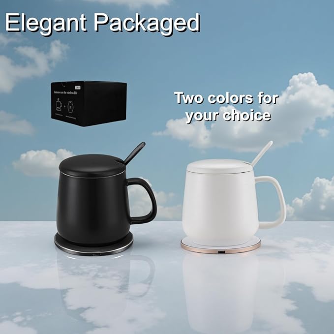 Smart Temperature Control Mug, 13 Oz Premium Ceramic Coffee Cup with 15W Wireless Charger, Charges Phones, Matte Black