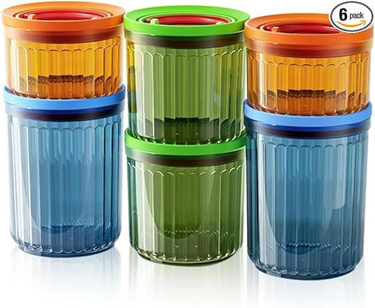 6Pcs Pop Airtight Food Storage Containers Set with Lids, BPA-Free Stackable Kitchen Pantry Organization, One-handed Opening Airtight Containers for Candy, Snack, Sugar, Cereal (0.3, 0.5, 0.7qt)*2