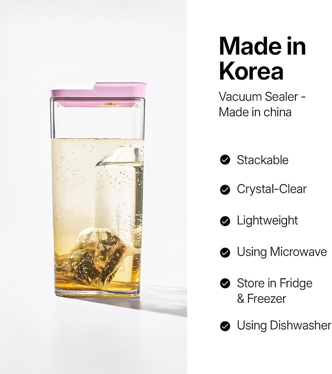 VAKUEN Premium Airtight Water Pitcher ROSE Pink lid, 1.4L(1.48qt) 1pcs, Airtight seal and Vacuum, Leak-free, BPA-free