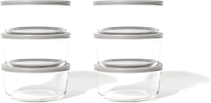 12-Piece Glass Food Storage Containers Set (6 Containers + 6 BPA-Free Lids) | 2-Cup, Leakproof | Microwave, Freezer, Oven & Dishwasher Safe | Ideal for Meal Prep & Pantry Organization