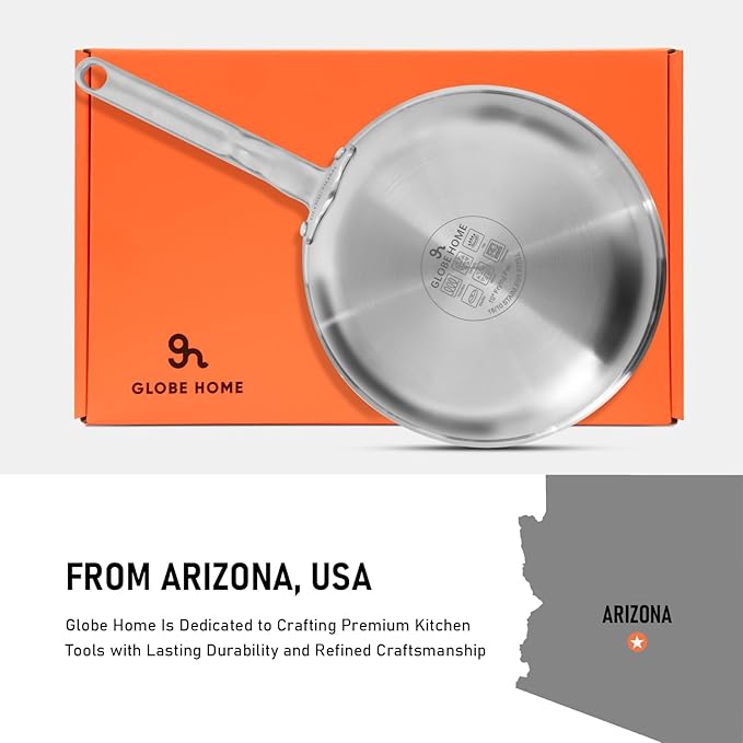 10 Inch Stainless Steel Frying Pan - 5 Ply Stainless Clad Skillet with Aluminum Core, Durable and Even Heating, Professional Cookware for Induction, All Stoves, Oven and Dishwasher Safe