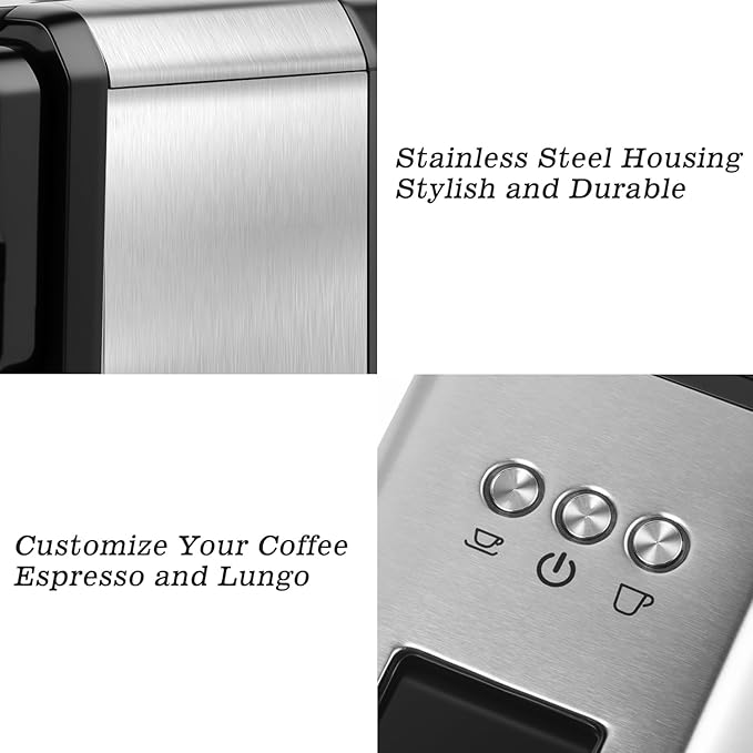 CUSIMAX Espresso Machine Single Serve Coffee Machine Compatible with Nespresso Pods, Adjustable Brewing Size, 19Bar Coffee Maker, Stainless Steel Espresso Maker with 20oz Remevable Water Tank