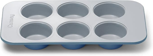 Caraway Nonstick Ceramic 6 Cup Muffin Pan – Non-Toxic, PTFE & PFOA Free – Oven Safe – Aluminized Steel Core – Small Muffin Pan for Baking Cupcakes, Muffins & More - Slate