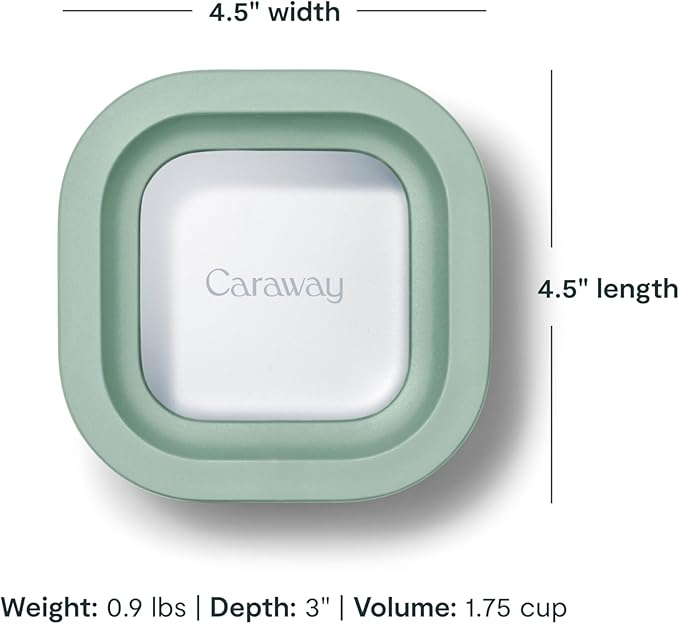 Caraway 6pc Food Storage Container Set - 1.75 Cup Glass Storage Container for Food (6) - Non-Toxic Ceramic-Coated Glass - Air Release Technology - Compact & Stackable Design - Mist