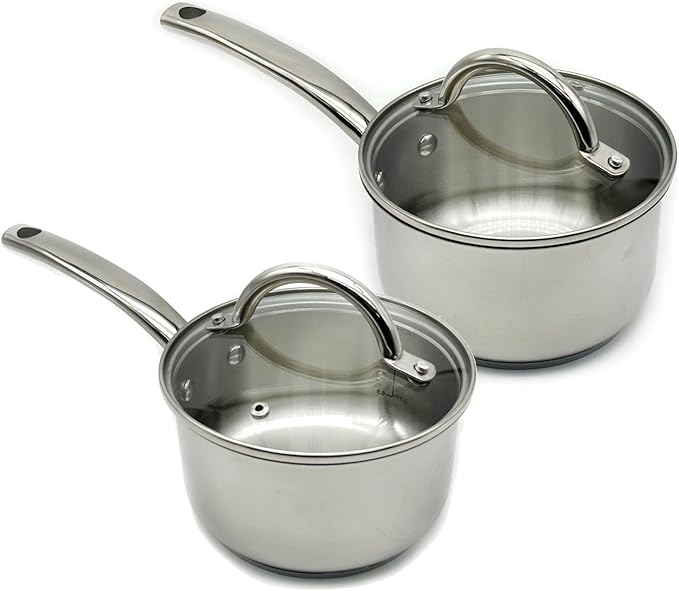 Stainless Steel Saucepan Glass Lid Steel handle Induction Impact Bonded 7 PCS Set