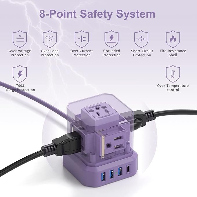 Power Strip with USB, TOPREK 10 FT Extension Cord with Flat Plug, 5 AC Outlet 4 USB, Compact Desk Charging Station for Home Office, Dorm, Hotel, Travel, 700J Surge Protection