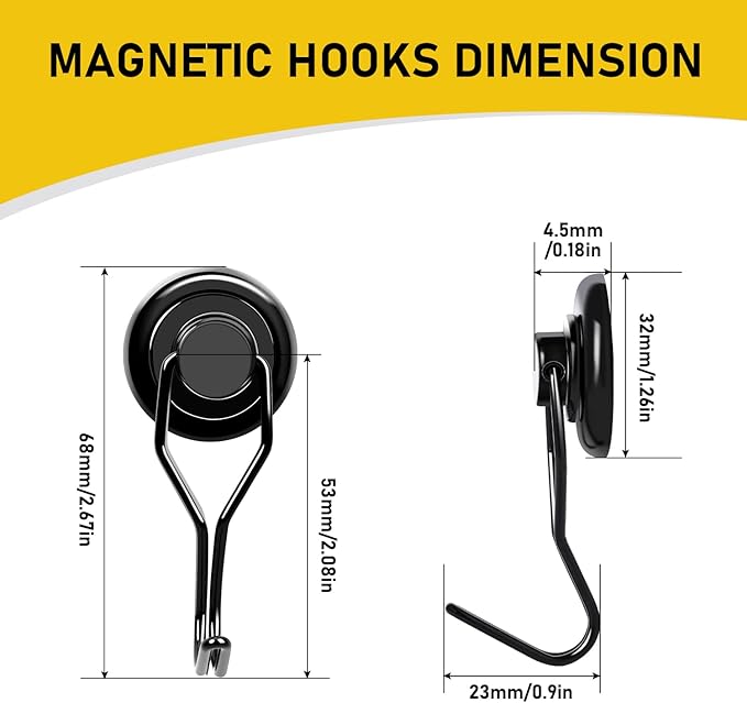 LOVIMAG Hooks, 110lbs+ Magnetic Magnet Hook 2025 Cruise Cabin Ship Essentials Heavy Duty Strong Refrigerator Fridge Hanging for Classroom Beach Vacation Kitchen Grills Home Mug Hanger (8 Pack), Black