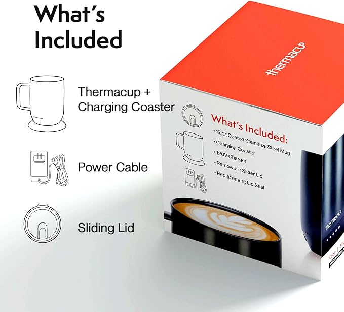 Premium Heated Coffee Mug with 5 Temperature Settings, Industry-Leading Smart Electric Cup, Up to 8-Hour Battery, 12oz with Lid (14oz Total Capacity) Midnight Black