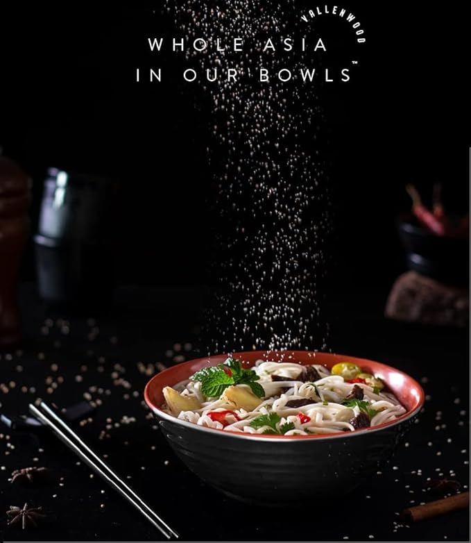 6 Ramen Bowls, 18 pieces Pho set. Red Black Asian Japanese soup. Utensil Spoons And Chopsticks kit. Melamine. Large 37 oz. Noodles, Rice, Udon, Thai, Chinese, Korean, Wonton, Miso (Red Black x6)