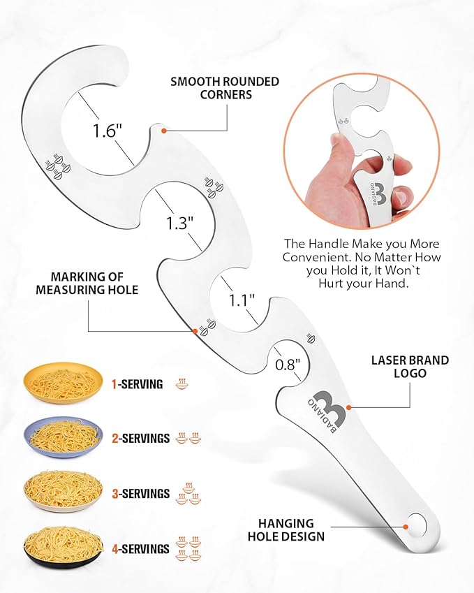 Silicone Spaghetti Spoon & Pasta Tong With Pasta Measurer, 3 Pack of Non-Stick Stainless Steel Handle Pasta Fork Set with Teeth, Food Clip for Easy Serving of Noodles (BLACK)