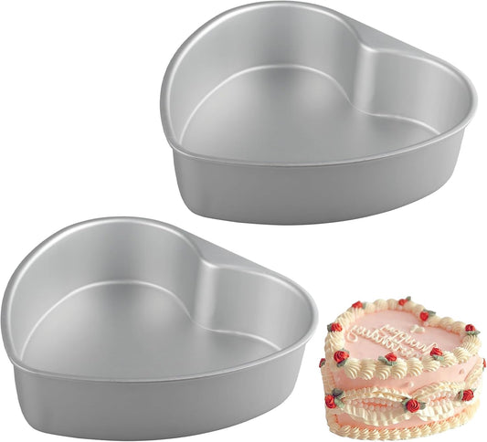 2 Pack Heart Shaped Cake Pans, 8 Inch Aluminum Heart Cake Pan, Nonstick Cake Baking Tins, Heat-Resistant Baking Mold for Wedding, Birthday, Party, Valentine's Day