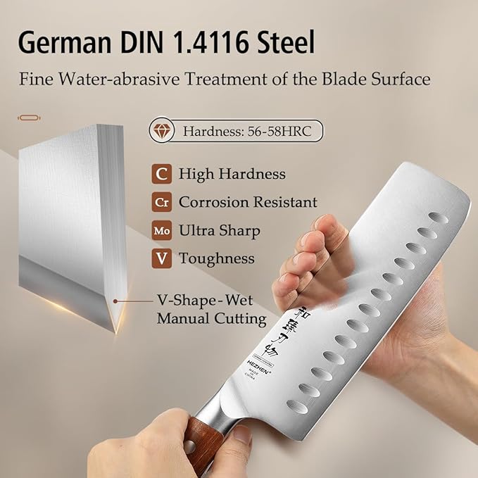 HEZHEN Multipurpose Asian Chef Knife - 7.4 inch Nakiri Knife -Din 1.4116 Steel-Razor Sharp & Full Tang Kitchen Knife, for Chopping, Dicing & Slicing with Ergonomic Handle