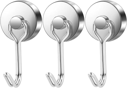 LOVIMAG Hooks, 80lbs+ Magnetic Magnet Hook 2025 Cruise Cabin Ship Essentials Heavy Duty Strong Refrigerator Fridge Hanging for Classroom Beach Vacation Kitchen Grills Home Mug Hanger (3 Pack), Silver