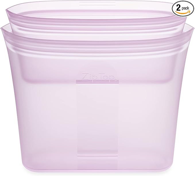 Zip Top Reusable Food Storage Bags | 2 Bag Set [Lavender] | Silicone Meal Prep Container | Microwave, Dishwasher and Freezer Safe | Made in the USA