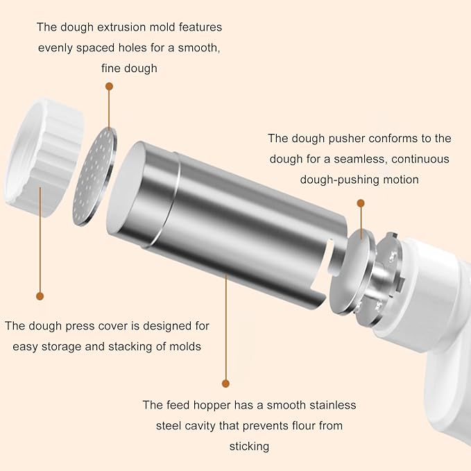 Electric String Hopper Machine, Handheld Electric Pasta Maker, 5-In-1 Cordless Pasta Machine, Portable Noodle Making Machine, for Spaghetti, Linguine & Sausage Making
