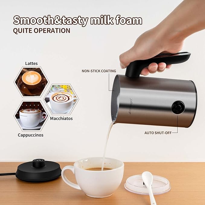 CIRAGO Milk Frother 4 in 1 Electric Milk Steamer Automatic Hot & Cold Foam Maker and Milk Warmer for Latte, Cappuccinos, Macchiato, Hot Chocolate Milk