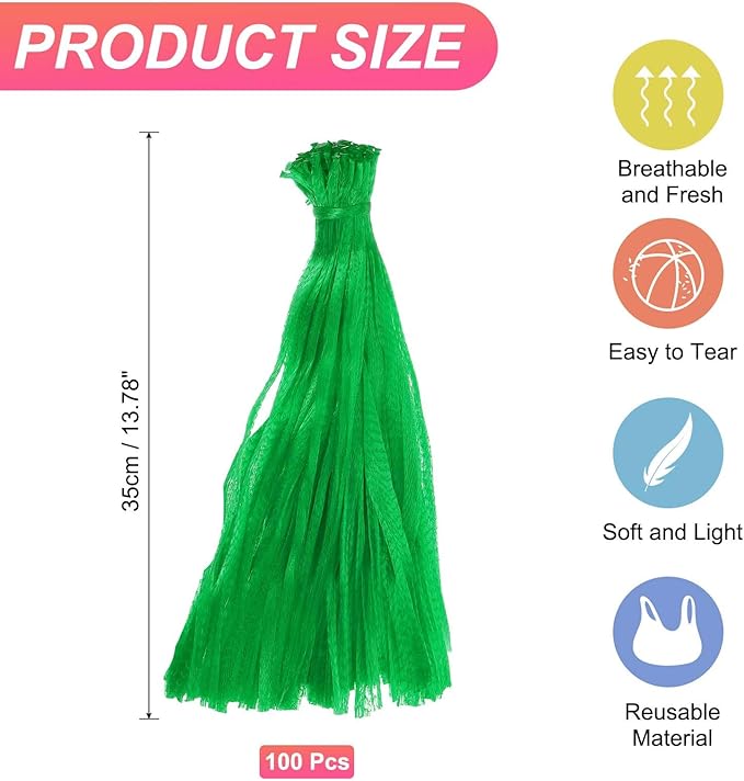 uxcell 100PCS Reusable Mesh Produce Bags, 13.8 Inches Egg Hatching Bags Washable Breathable Fruit Net Stretchable Mesh Netting Storage for Seafood Vegetable Onion Grocery Shopping, Green