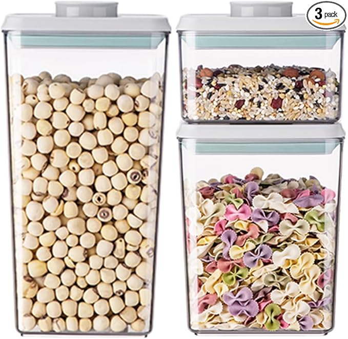 Food Storage Containers with Lids Airtight- 3Pcs BPA-Free Kitchen and Pantry Organization Pop Containers, Leakproof Stackable Kitchen Storage Containers for Cereal, Flour, Sugar (0.5, 1.2, 1.8 QT)
