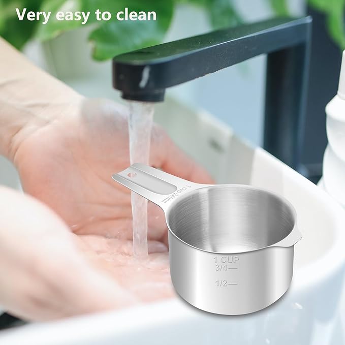 1 Cup (240 ml | 8 oz | 240 cc) Stainless Steel Measuring Cup, Metal Measuring Cup for Cooking & Baking