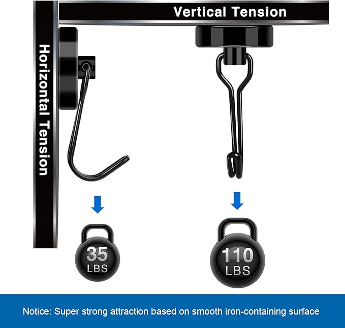 LOVIMAG Hooks, 110lbs+ Magnetic Magnet Hook 2025 Cruise Cabin Ship Essentials Heavy Duty Strong Refrigerator Fridge Hanging for Classroom Beach Vacation Kitchen Grills Home Mug Hanger (6 Pack), Black