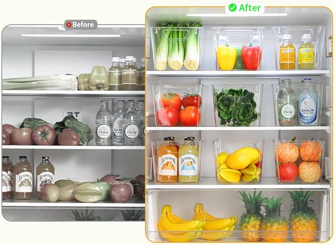 Attelite Clear Plastic Storage Bins,Large 12 Pack Pantry Organizer with Handle,BPA Free Plastic Storage Containers for Fridge,Closet,Bathroom,Under Sink and Kitchen Organization