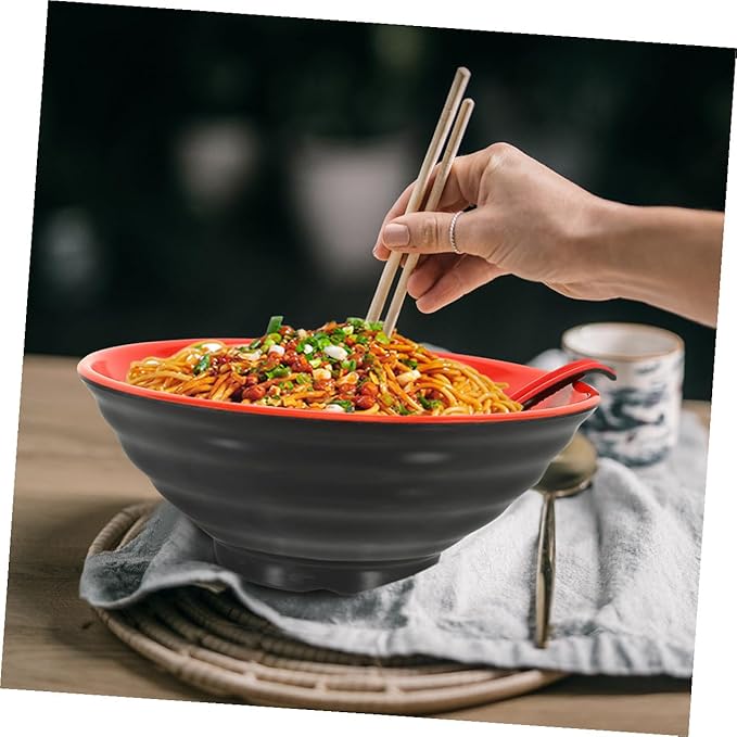 Large Melamine Ramen Bowl with Spoon Reusable Food Container for Rice Instant Noodles Desserts Kitchen Bowls Microwave Safe Decorative and Easy to Clean for Japanese and Asian