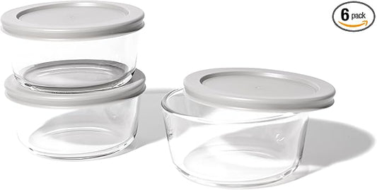 6-Piece Glass Food Storage Containers Set (3 Containers + 3 BPA-Free Lids) | 2-Cup, Leakproof | Microwave, Freezer, Oven & Dishwasher Safe | Ideal for Meal Prep & Pantry Organization