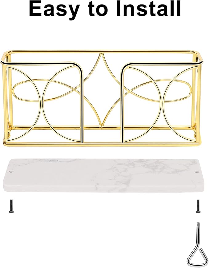 Napkin Holder with Marble Base, Guest Towel Paper Dispenser for Table, Modern Metal Napkin Stand, Ideal for All Bathroom Vanity, Kitchen Decor Accessories (Gold, 4 Inch)