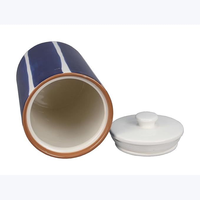 Young's Inc. 4 Pcs Set Cylindrical Ceramic Canisters- Storage Container for Kitchen and Bathroom - Beautiful Home Decor Accent to Store Food, Coffee, Tea, and More - White, Blue