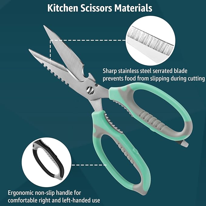 Kitchen Scissors, 9-Inch Heavy Duty Multipurpose Food Cutting Shears, Detachable Dishwasher Safe, Sharp Serrated Blade, Ergonomic Non-Slip Handle for Food, Meat, Herbs, Green