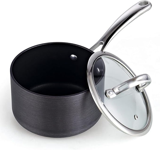 Cooks Standard 3-Quart Hard Anodized Nonstick Saucepan with Lid, Black,NC-00342