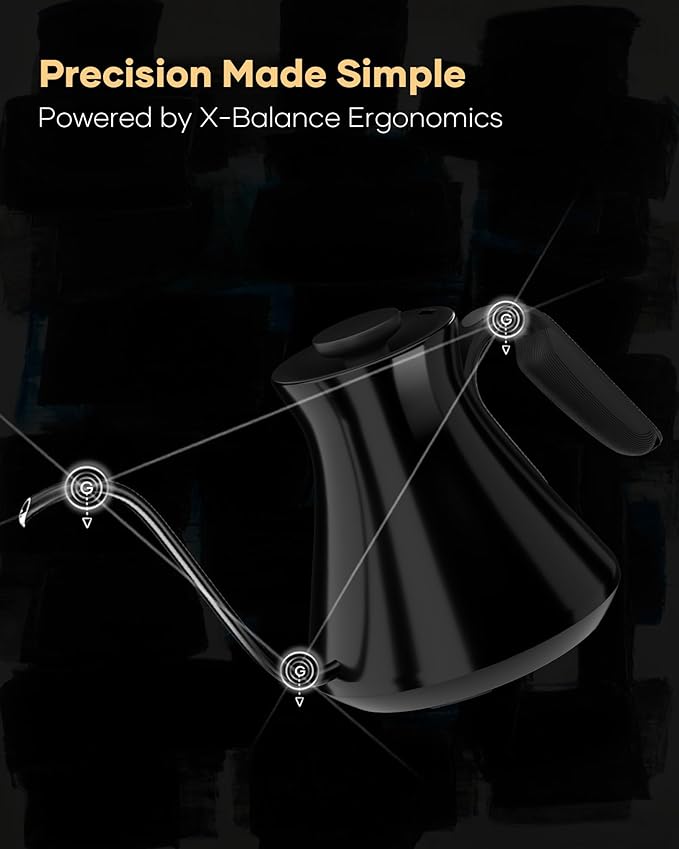 Cocinare FLOW M6 Pro Electric Gooseneck Kettle, ±0.5℉ Temperature Control for Pour-over Coffee & Tea, Stainless Steel Interior, Quick Heating for Boiling Water (Soulages Black)