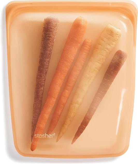 Stasher Premium Silicone Reusable Food Storage Half Gallon Bag, Orange, Microwave, Sous Vide, Dishwasher, Oven and Freezer Safe, BPA Free, Leak-free, Eco-friendly, 64 Oz