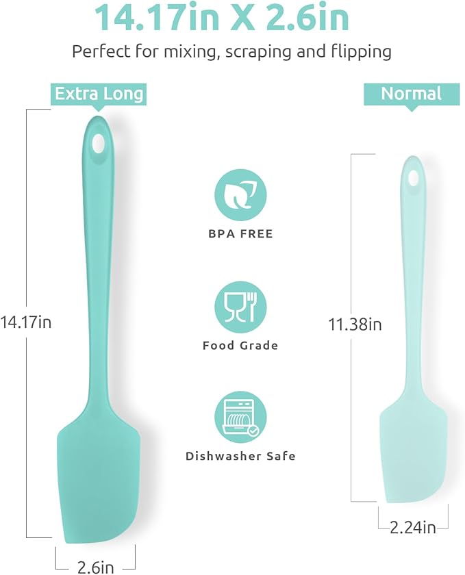 14in Extra Large Silicone Spatula: U-Taste 600ºF Heat Resistant Flexible Silicon Mixing Stirring Cooking Scraping Baking Bowl Scraper Seamless Spreader for Kitchen Nonstick Cookware (Aqua Sky)