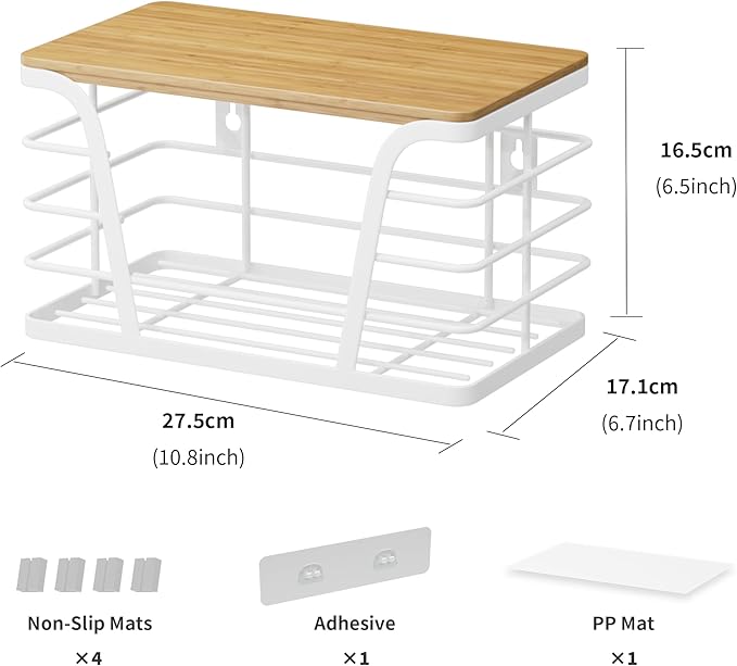 Pantry Organization & Kitchen Storage Containers - Stackable Fruit and Vegetable Storage with Lightweight PP Mat & Bamboo Top for Snacks, Produce,White