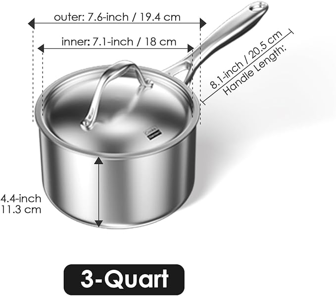 Cooks Standard Multi-Ply Clad Saucepan, 3 Quarts, Silver