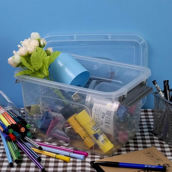 Bringer 6-Pack 5 L Clear Plastic Storage Box, Small Storage Latch Bin