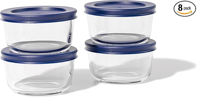 8-Piece Glass Food Storage Containers Set (4 Containers + 4 BPA-Free Lids) | 7-Ounce, Leakproof | Microwave, Freezer, Oven & Dishwasher Safe | Ideal for Meal Prep & Pantry Organization