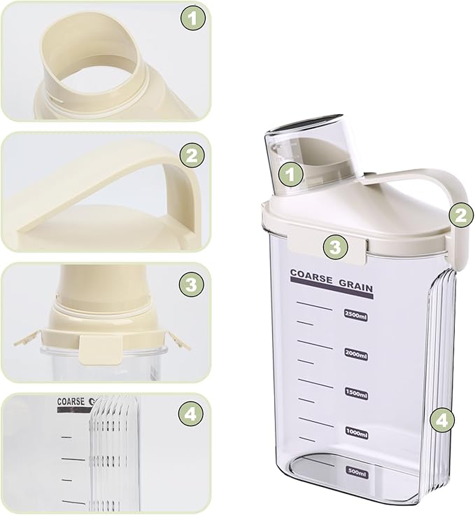 1 Piece Cereal Containers Storage, 2.5L/85oz Rice Airtight Storage Container, BPA Free Clear Plastic Cereal Dry Food Flour Bin, Dog Cat Food Dispenser with Measuring Cup, for Kitchen Pantry