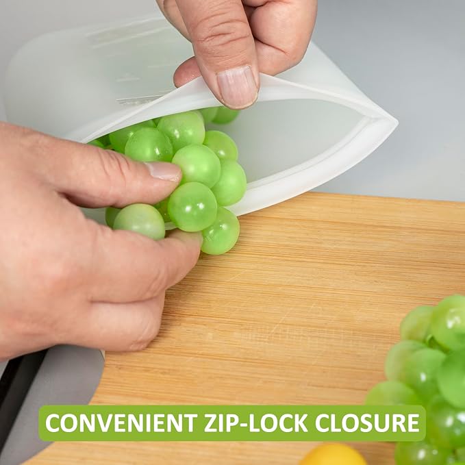 Reusable Snack Bags, 4 Pack, Stand Up 100% Silicone Reusable Storage Bag, Ziplock Silicone Food Storage Containers Snack Size, Freezer Microwave Oven Dishwasher Safe, Translucent, 16oz