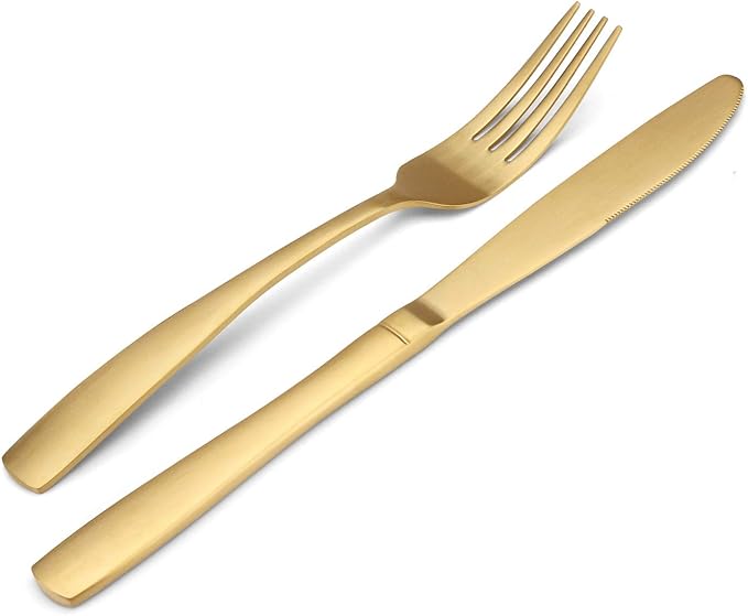Matte Gold Silverware Set, Bysta 20-Piece Stainless Steel Flatware Set, Kitchen Utensil Set Service for 4, Tableware Cutlery Set for Home and Restaurant, Satin Finish, Dishwasher Safe